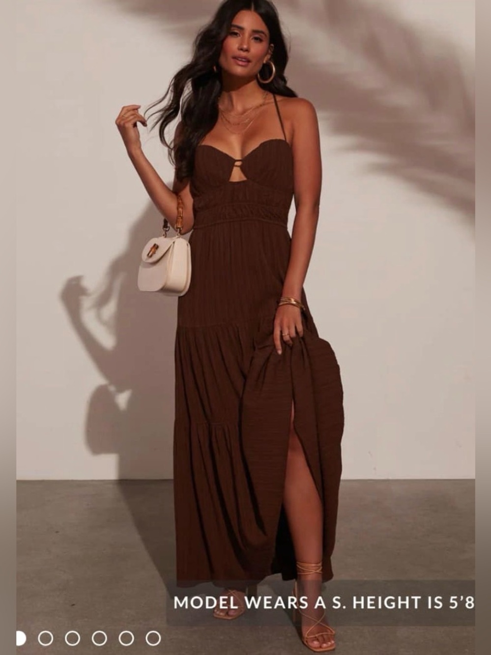 Vici Brown Spaghetti-Strap Maxi Dress with Front Keyhole *worn once